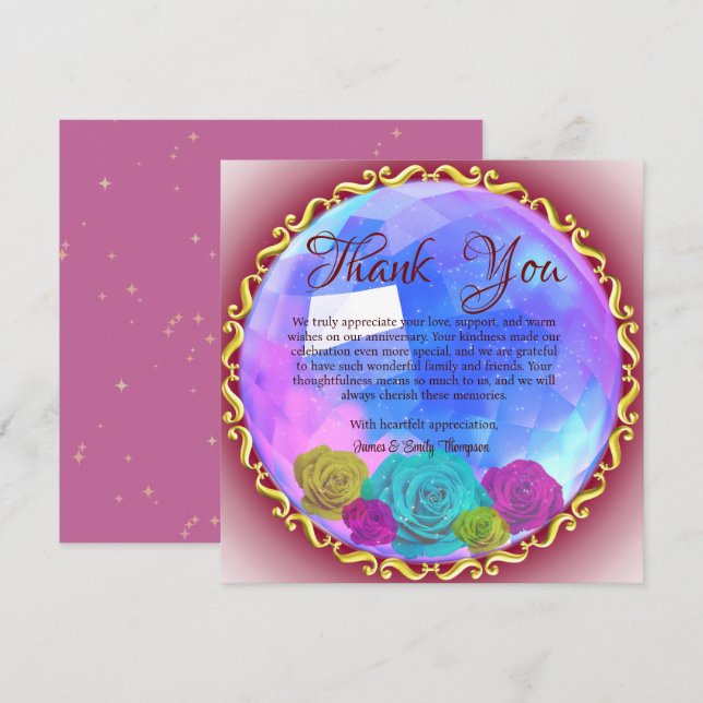 Carte De Remerciements Résumé Fleurs de cristal rose Mariage Anniversaire (Devant / Derrière)