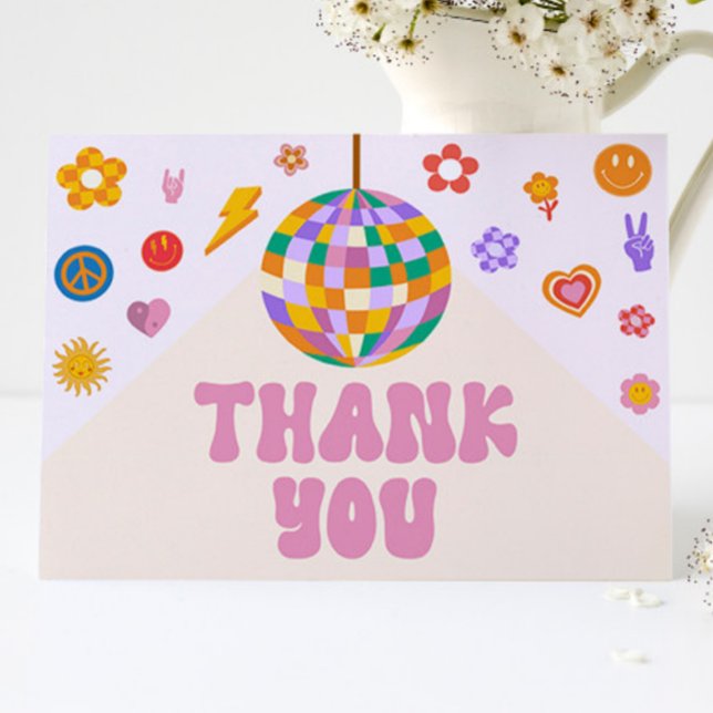 Carte De Remerciements Retro 70's Disco Ball Super bébé fête d'anniversai (Créateur téléchargé)