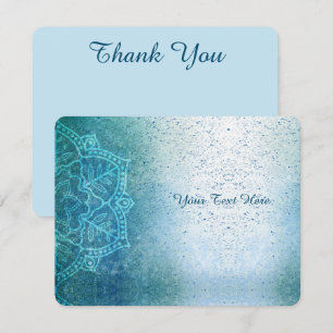 Carte De Remerciements Retro Boho Floral Mandala Zen Bleu clair