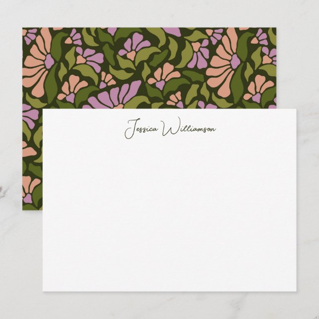 Carte De Remerciements Retro Boho Green Botanical Super Personnalisé (Devant / Derrière)