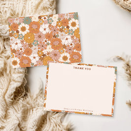 Carte De Remerciements Retro Boho Terracotta Floral Personalized Wedding