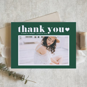 Carte De Remerciements Retro Bold Typographie Green Photo Graduation
