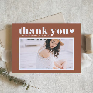 Carte De Remerciements Retro Bold Typographie Terracotta Photo Graduation
