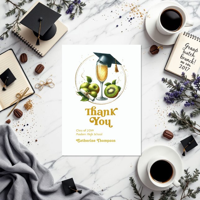 Carte De Remerciements Retro Brunch Graduation Photo (Retro Brunch Graduation Photo Thank You Card)