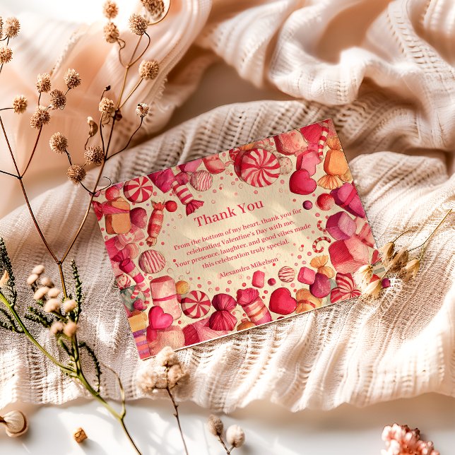 Carte De Remerciements Retro Candy Sweets Valentine Party (Créateur téléchargé)