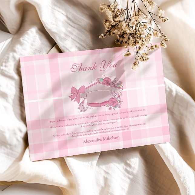 Carte De Remerciements Retro Coquette Pink Bow Graduation (Créateur téléchargé)