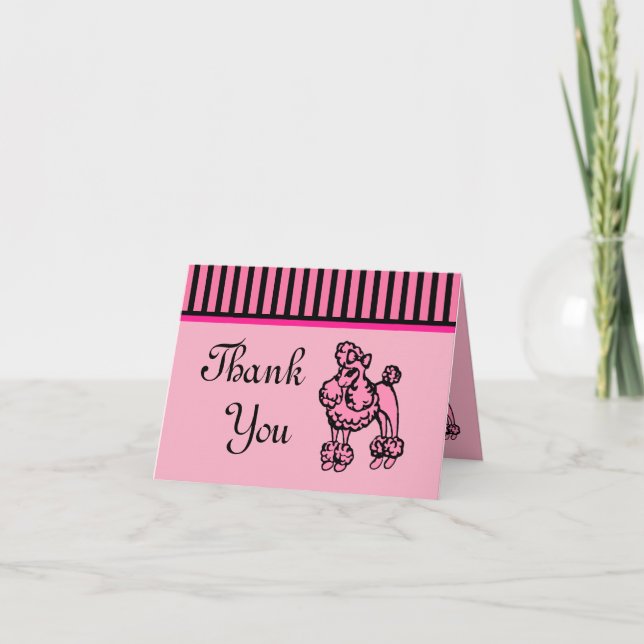 Carte de remerciements Retro Cute French Pink Pood (Devant)