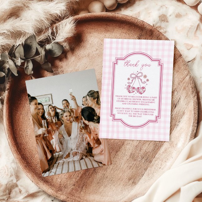 Carte De Remerciements Retro Disco Photo Cute Rose Bow Fête des mariées (Créateur téléchargé)