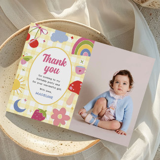 Carte De Remerciements Retro Hand Drawn Quirky Birthday Party Photo