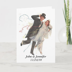Carte De Remerciements Retro Happy Mariage Elated Couple Cadfts