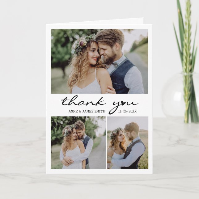 Carte De Remerciements Retro Heart Script 4 Photo Collage Mariage (Devant)