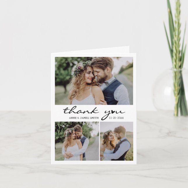 Carte De Remerciements Retro Heart Script 4 Photo Collage Mariage (Devant)