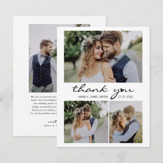 Carte De Remerciements Retro Heart Script 4 Photo Collage Mariage