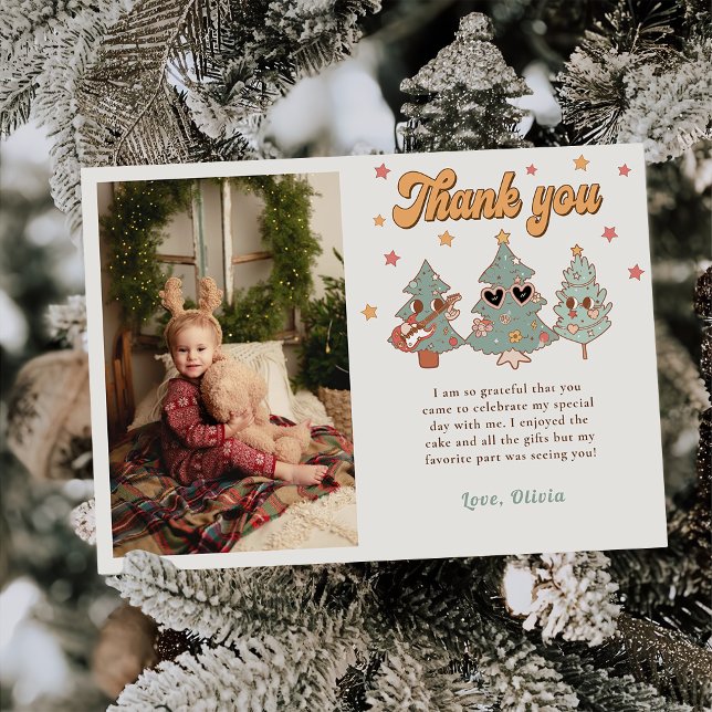 Carte De Remerciements Retro Hippie Rockin' Christmas Tree Photo Annivers (Créateur téléchargé)