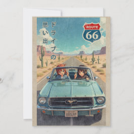 Carte De Remerciements Retro Japanese Anime Girl on Route 66 Vintage Post