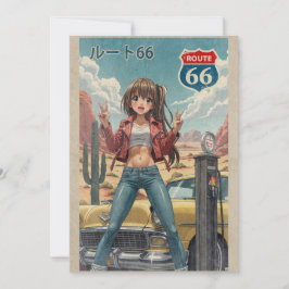 Carte De Remerciements Retro Japanese Anime Girl on Route 66 Vintage Post