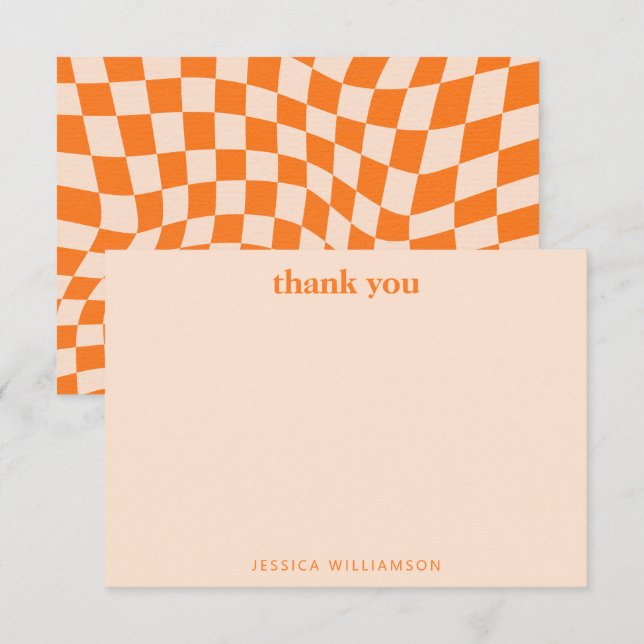 Carte De Remerciements Retro Orange Abstract Check Personalized Shower (Devant / Derrière)
