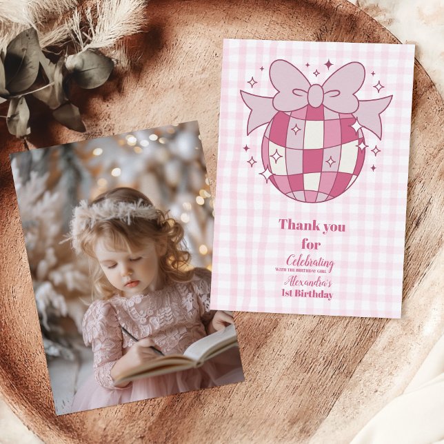 Carte De Remerciements Retro Photo Cute Pink Bow Coquette 1er anniversair (Créateur téléchargé)