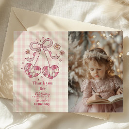 Carte De Remerciements Retro Photo Cute Pink Bow Coquette 1er anniversair