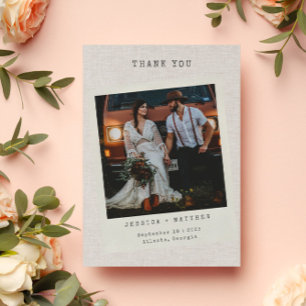 Carte De Remerciements Retro Photo Faux Linen Mariage personnalisé