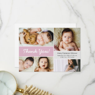 Carte De Remerciements Retro Photo personnalisée Collage bébé fille naiss