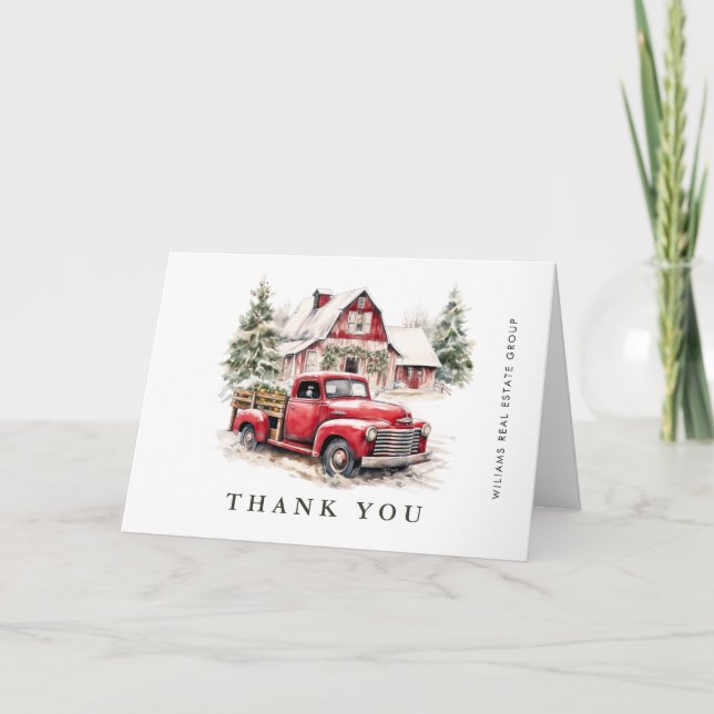 Carte De Remerciements Retro Red Farm Truck Noël Entreprise Fête (Devant)