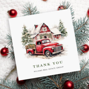 Carte De Remerciements Retro Red Farm Truck Noël Entreprise Fête