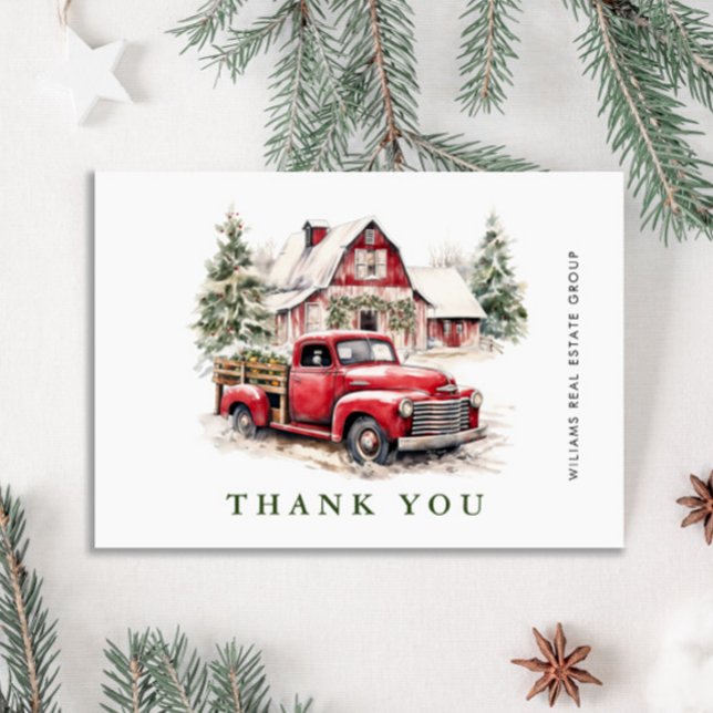 Carte De Remerciements Retro Red Farm Truck Noël Entreprise Fête (Créateur téléchargé)