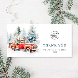 Carte De Remerciements Retro Red Farm Truck Noël Entreprise Fête