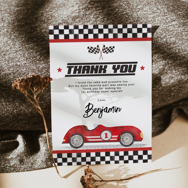 Carte De Remerciements Retro Red Race Car Boy Fête d'anniversaire (Créateur téléchargé)