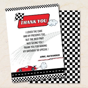 Carte De Remerciements Retro rouge voiture voiture garçon fête d'annivers