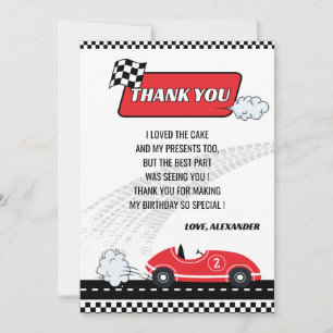 Carte De Remerciements Retro rouge voiture voiture garçon fête d'annivers