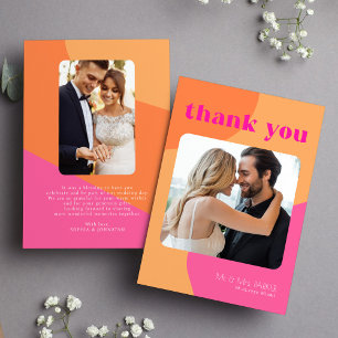Carte De Remerciements Retro super 70's 2 photo rose orange mariage