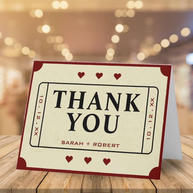 Carte De Remerciements Retro Theater Movie Ticket Stub Mariage (Retro Theater Movie Ticket Stub Wedding Thank You Card)