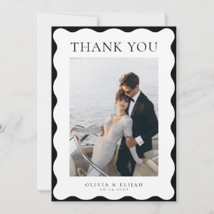 Carte De Remerciements Retro Wavy noir et blanc Photo W Note Mariage