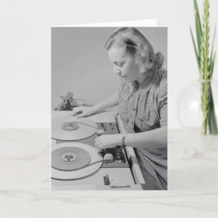 CARTE DE REMERCIEMENTS RETRO WOMAN DJ FUNNY CARD D'ANNIVERSAIRE POUR ELLE