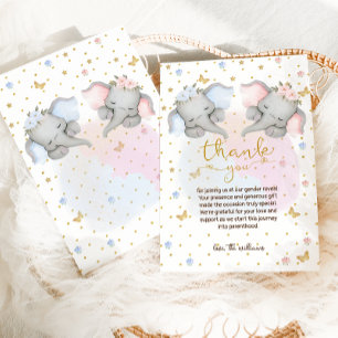 Carte De Remerciements Révélation du genre Eléphant floral bleu rose