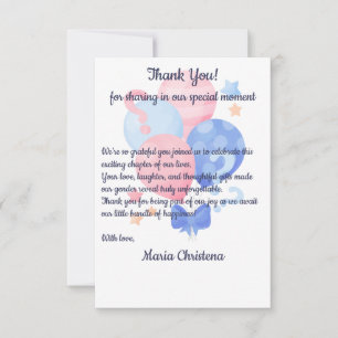 Carte De Remerciements Révélation du sexe avec ballons roses et bleus élé