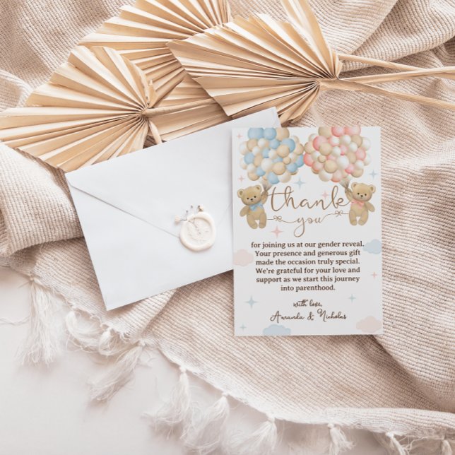 Carte De Remerciements Révélation du sexe Ballons Rose Bleu (Créateur téléchargé)