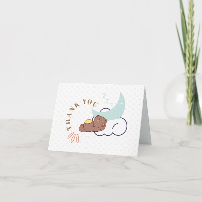Carte De Remerciements Rêver bébé ours sur le Baby shower nuageux (Devant)