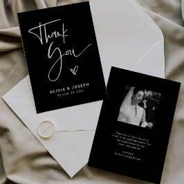 Carte De Remerciements Revêtement noir moderne | Mariage photo