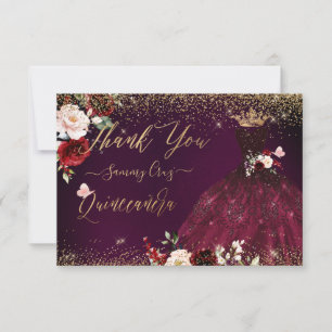 Carte De Remerciements Robe à paillettes bordeaux pour remerciements de Q