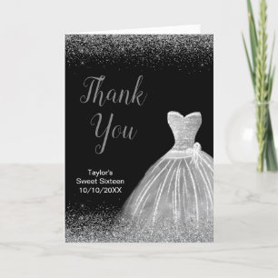 Carte De Remerciements Robe Argent Faux Parties scintillant Douce 16 Anni