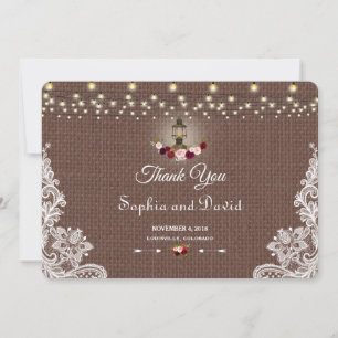 Carte De Remerciements Robe de dentelle de Burlap Rustique éclairs Mariag