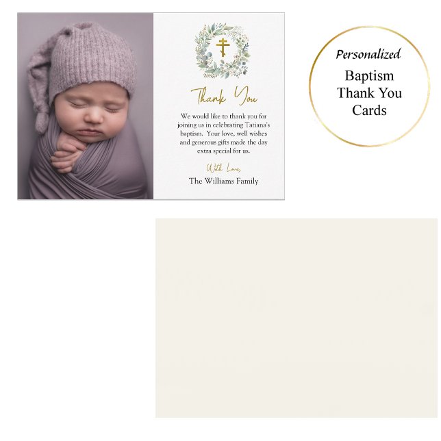 Carte De Remerciements Robe de feuillage rustique Baptême chrétien orthod (Créateur téléchargé)