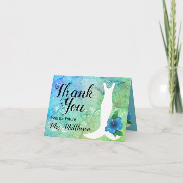 Carte De Remerciements Robe de Mariée Remerciement de Mariage Thème Plage (Devant)