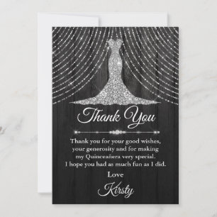 Carte De Remerciements Robe de Quinceañera diamant noir argenté