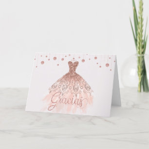 Carte De Remerciements Robe d'or rose Quinceañera 15e anniversaire Gracia
