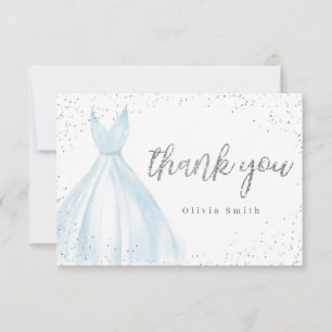 Carte De Remerciements Robe élégante argentée pailletée bleue pour quince