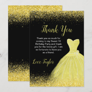 Carte De Remerciements Robe Jaune Lumineuse Faux Parties scintillant Douc